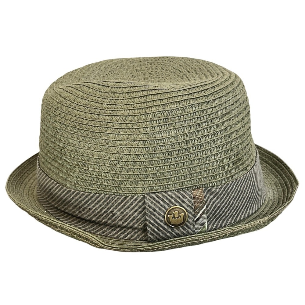 Goorin Bros Mens Straw Fedora Hat Olive Green Striped Band Size Medium